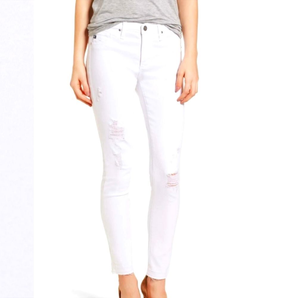 AG Adriano Goldschmied The Farrah‎ Skinny Ankle Distressed Denim Jeans- White